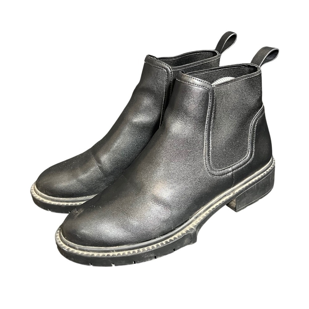 Coach Women's Lenora Black Leather Booties Chelsea 9 Leather Lug Sole Ankle